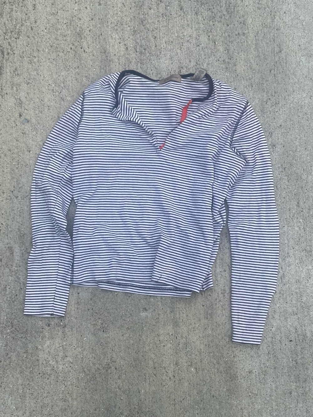 Striped Long Sleeve Pullover Top - Navy & White